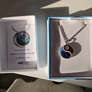 Yin Yang Necklace - Blue and Brown